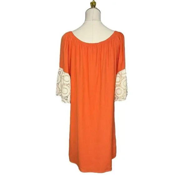 Umgee Women’s Small Crochet Bell Sleeve Shift Dress Orange - Picture 5 of 7